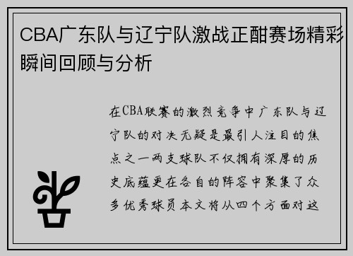 CBA广东队与辽宁队激战正酣赛场精彩瞬间回顾与分析